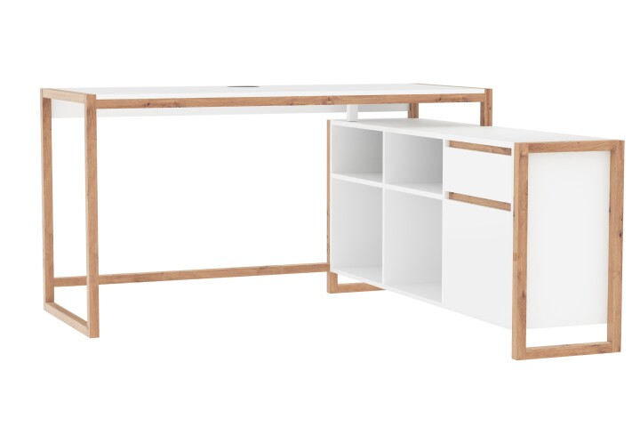 Eckschreibtisch >Denver< in weiß / Dekor Artisan Oak - 139x75x139cm (BxHxT)
