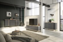 Sideboard >Kandoo< in Anthrazit / Evoke Oak, Holzwerkstoff - 180x89x38cm (BxHxT)