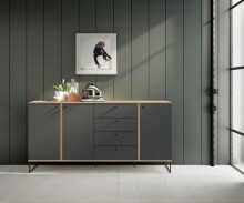 Sideboard >Kandoo< in Anthrazit / Evoke Oak, Holzwerkstoff - 180x89x38cm (BxHxT)