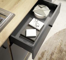Sideboard >Kandoo< in Anthrazit / Evoke Oak Dekor - 225x89x38 (BxHxT)