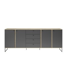 Sideboard >Kandoo< in Anthrazit / Evoke Oak Dekor - 225x89x38 (BxHxT)