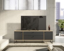 Lowboard >Kandoo< in Anthrazit / Evoke Oak Dekor - 180x59x38 (BxHxT)
