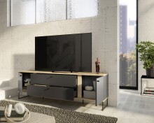 Lowboard >Kandoo< in Anthrazit / Evoke Oak Dekor - 180x59x38 (BxHxT)