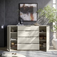 Sideboard >Santorin< Glasfronten / Kaschmir - 180x99x40cm (BxHxT)