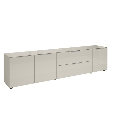 Lowboard >Santorin< Glasfronten in Kaschmir - 226x55x40cm (BxHxT)