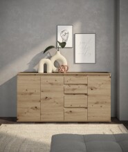 Sideboard >Brest< 3 Türen, 4 Schübe, Artisan Dekor - 160x84x35cm (BxHxT)
