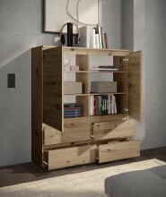 Highboard >Brest< 2 Türen, 4 Schübe, Artisan Dekor - 116x130x35cm (BxHxT)