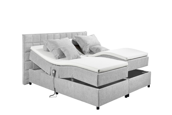Boxbett >Mariborsko< Liegefläche 160x200cm, Motor, Bezug silver - 182x112x210cm (BxHxT)