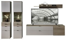 Wohnwand >Ina< (2-teilig) in Riva Eiche Dekor/Cashmere - 200x62x44 (BxHxT)