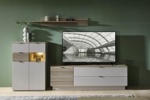 Wohnwand >Ina< (3-teilig) in Riva Eiche Dekor / Cashmere - 200x62x44 (BxHxT)