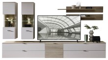 Wohnwand >Ina< (4-teilig) in Riva Eiche Dekor / Cashmere  - 240x186x44 (BxHxT)