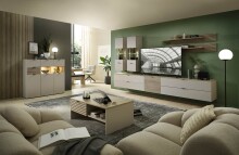 Wohnwand >Ina< (5-teilig) in Cashmere / Riva Eiche Dekor - 280x185x44cm (BxHxT)