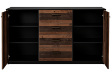 Sideboard >Texas< in schwarzstahl / texas oak, Holzwerkstoff - 177x97x41 (BxHxT)