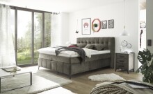 Boxspringbett >Oregon< Liegefläche 180x200 cm, H3/H4, in dunkelbraun - 200x121x210 (BxHxT)