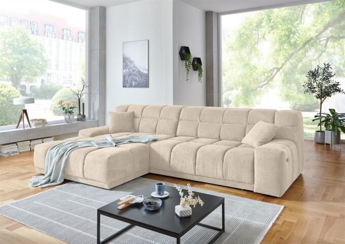Polstergarnitur >Lomyl< Motor-Sitztiefenverstellung, Aragon 03 beige - 309x82x196cm (BxHxT)
