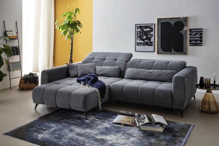 Polstergarnitur >Luddi< Sitz + Kopfteilverstellung, dunkelgrau  - 286x80x203cm (BxHxT)