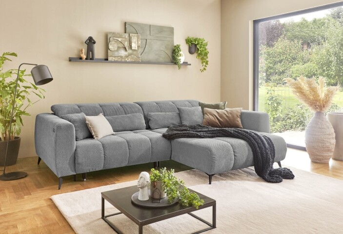 Polstergarnitur >Luddi< Sitz + Kopfteilverstellung, mittelgrau - 286x80x203cm (BxHxT)