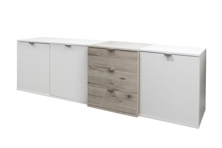 Lowboard >Rocco< in weiß matt / sandeiche - 178x58x41 (BxHxT)