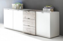 Lowboard >Rocco< in weiß matt / sandeiche - 178x58x41 (BxHxT)