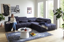 Polstergarnitur >Donaugh< Sitztiefen + Kopfteilverstellungen, blau-schwarz - 323x76x231 (BxHxT)