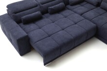 Polstergarnitur >Donaugh< Sitztiefen + Kopfteilverstellungen, blau-schwarz - 323x76x231 (BxHxT)