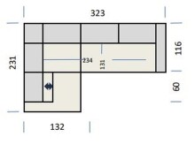 Polstergarnitur >Donaugh< Kopfteilverstellung&Schwenkrücken, blau-schwarz - 323x76x231 (BxHxT)