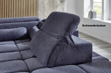 Polstergarnitur >Donaugh< Kopfteilverstellung&Schwenkrücken, blau-schwarz - 323x76x231 (BxHxT)