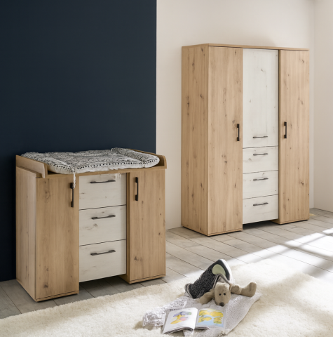 Babymöbel-Set >Micha< (2-teilig) in asteiche / artisan weiß - 127x186x54 (BxHxT)