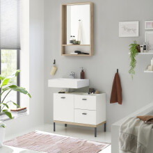 Waschbeckenunterschrank >Coco< in Asteiche Dekor / weiss - 79x63x38 (BxHxT)