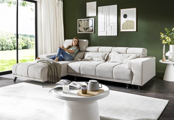 Polstergarnitur >Sally< Sitztiefen + Kopfetilverstellung, creme - 285x79x201cm (BxHxT)