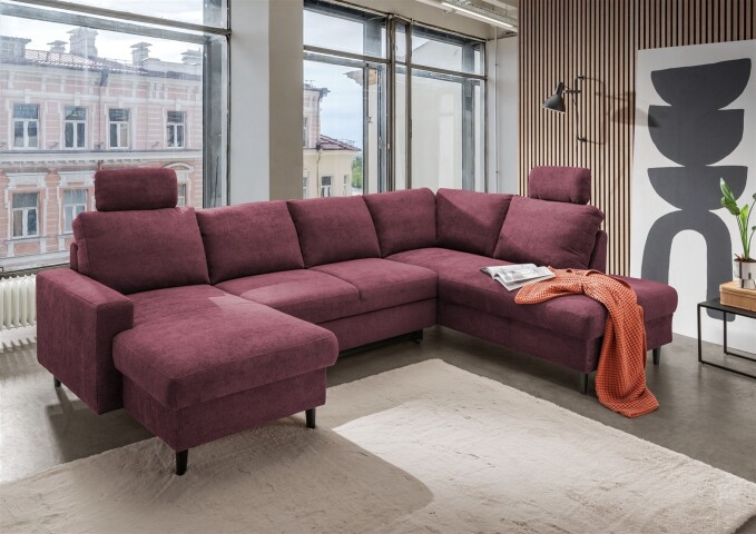 Wohnlandschaft >Pris< U-Form, Funktionen, fuchsia - 153x305x75x200 (LxBxHxT)