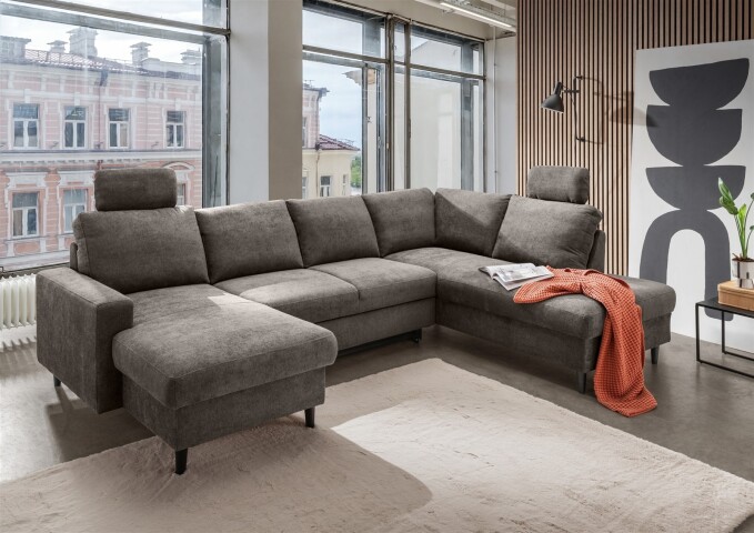 Wohnlandschaft >Pris<  U-Form, Funktionen - 153x305x75x200 (LxBxHxT)