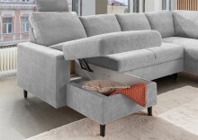 Wohnlandschaft >Pris<  U-Form, Funktionen, grau - 153x305x75x200 (LxBxHxT)