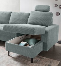 Wohnlandschaft >Pris< U-Form, Funktionen, cord aqua - 153x305x75x200 (LxBxHxT)