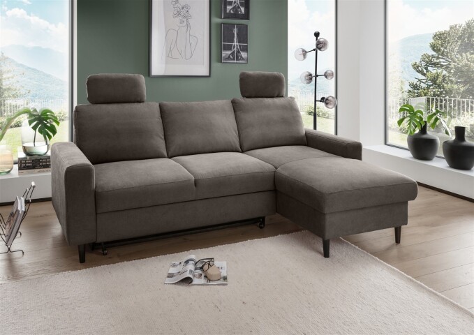 Ecksofa >Pris< Schlaffunktion, Stauraum, anthrazit - 234x88x147 (BxHxT)