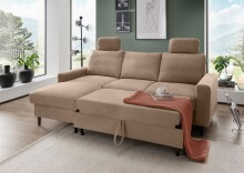Ecksofa >Pris< Schlaffunktion, Stauraum, hellbraun...