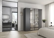 Drehtürenschrank >Acero< in grau metallic / Spiegel - 181x210x54 (BxHxT)