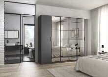 Drehtürenschrank >Acero< in grau metallic / Spiegel - 271x210x54 (BxHxT)