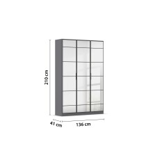 Drehtürenschrank >Acero< in Spiegel / grau metallic - 136x210x41 (BxHxT)