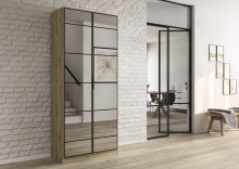 Drehtürenschrank >Acero< in Spiegel / Eiche Artisan - 91x210x41 (BxHxT)