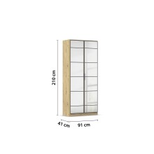 Drehtürenschrank >Acero< in Spiegel / Eiche Artisan - 91x210x41 (BxHxT)