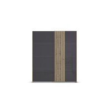 Schwebetürenschrank >Mosbach< in Glas basalt / Eiche Artisan - 181x210x62 (BxHxT)