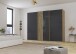 Schwebetürenschrank >Mosbach< in Glas basalt / Eiche Artisan - 271x210x62 (BxHxT)