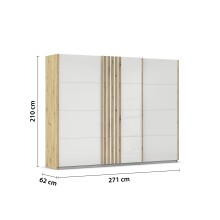 Schwebetürenschrank >Mosbach< in Glas kristallweiß / Eiche Artisan - 271x210x62 (BxHxT)