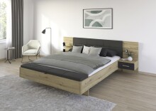 Bettanlage >Mosbach< in Eiche Artisan / basalt / grau - 265x93x245 (BxHxT)