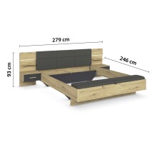 Bettanlage >Mosbach< in Eiche Artisan / basalt / grau - 265x93x245 (BxHxT)
