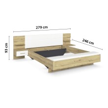 Bettanlage >Mosbach< in Eiche Artisan / weiß / alpinweiß - 265x93x245 (BxHxT)