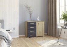 Kommode >Mosbach< in Eiche Artisan / grau metallic - 80x81x42 (BxHxT)