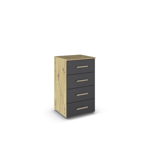 Hochkommode >Mosbach< in grau metallic / Eiche Artisan - 40x81x42 (BxHxT)