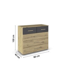 Kommode >Mosbach< in Eiche Artisan / grau metallic - 80x81x420 (BxHxT)